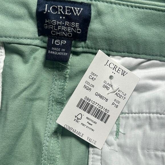 J. Crew Factory Women's High Rise Girlfriend Chino Pants Green 16 P Petite New - Picture 7 of 8